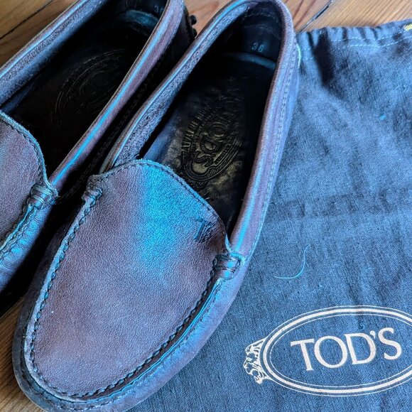 TOD'S Italian Leather Loafers 6.5 Brown Leather Driving Moc - Picture 3 of 10